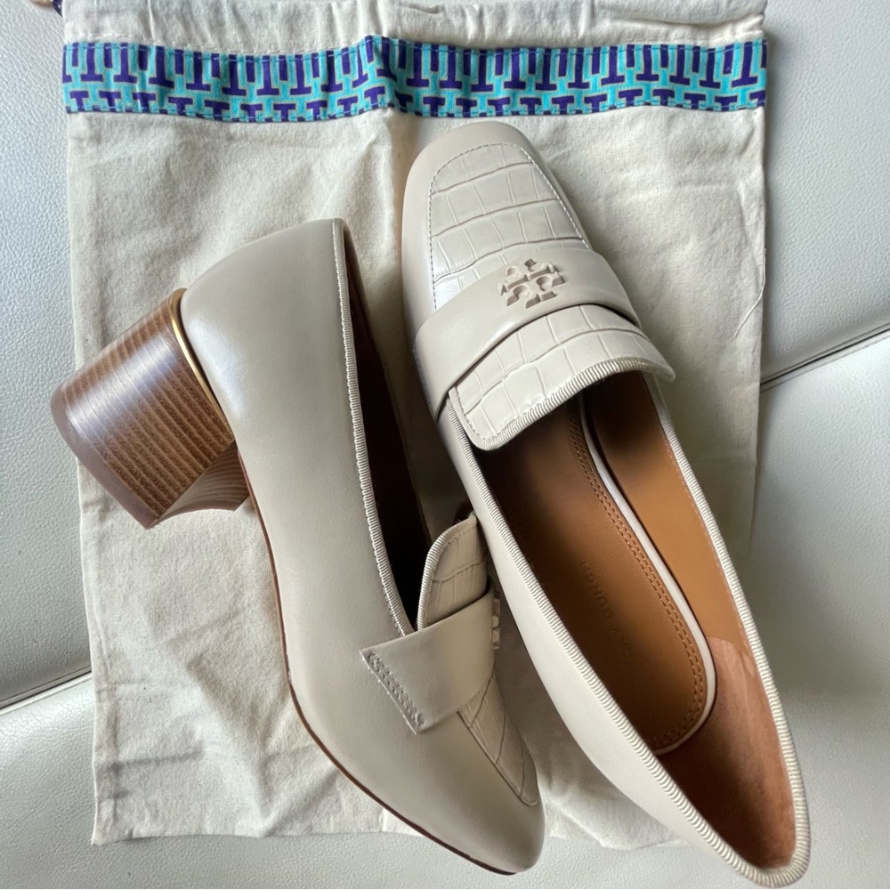 Tory Burch Everly 55mm Block Heel Loafers Size 8 In Dulce de Leche